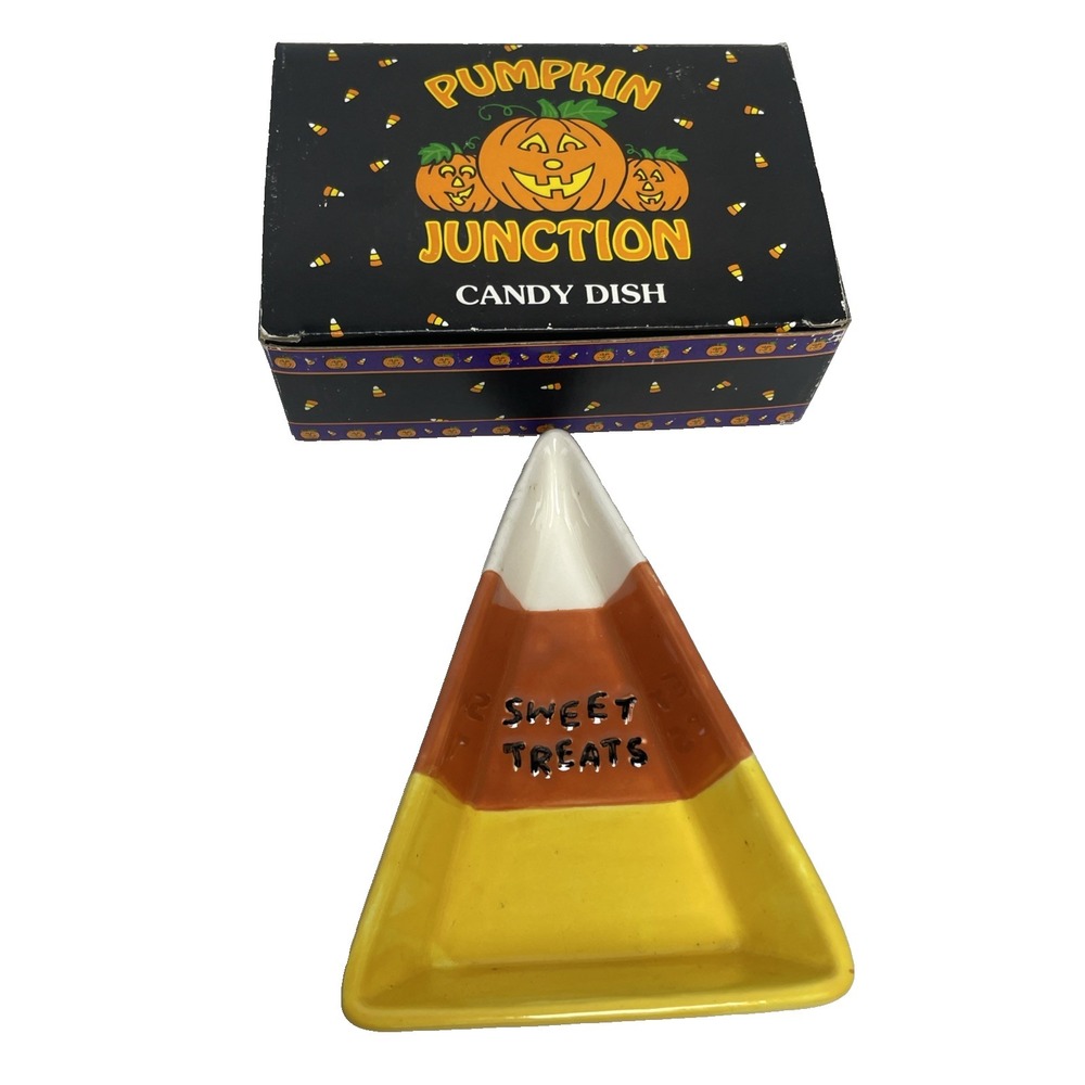 Vintage Halloween Sweet Treats Candy Corn Candy Dish‎ With Box
